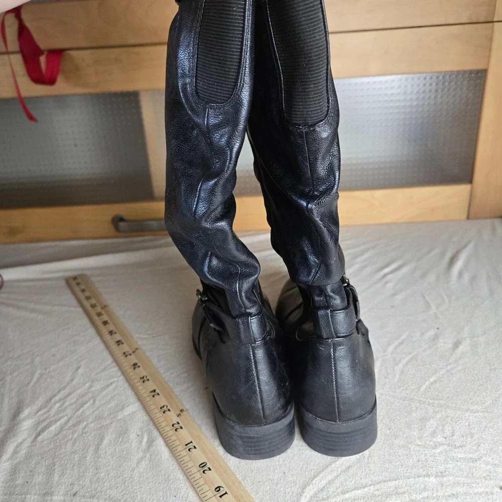 White Mountain Lancelot Tall Boots Womens 8M-WC Black Slouchy Buckle Moto